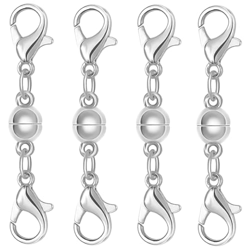 Magnetic Necklace Clasps and Closures, S925 Sterling Silver Magnetic Clasp Converter, Double Lobster Clasp Design (4pcs Silver) - color: 4pcs silver