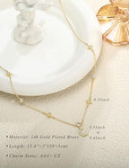 Dainty Gold Necklace for Women Trendy 14K Gold Plated Pearl Cross Clover Butterfly CZ Charm Pendant Chain Station Necklaces Waterproof Non Tarnish Layered Choker Cute Jewelry Gifts - color: G-moon & star