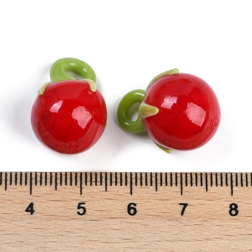 DanLingJewelry 7Pcs Glass Tomato Beads Charms Handmade Lampwork Fruit Pendants Red Tomato Glass Charms for Jewelry Making DIY