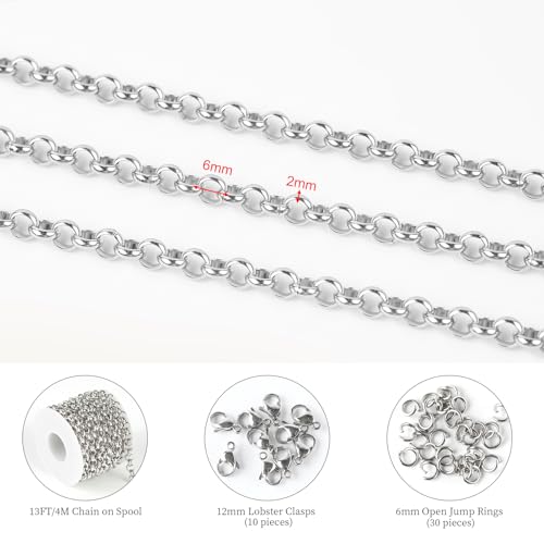 KYUNHOO 4 Meters Circle Link Chain Spool Soldered Stainless Steel Chains for Jewelry Making Charm Chains Bulk for Men DIY Jewelry Craft Finding Jewelry Making Supplies - color: Silver Circle
