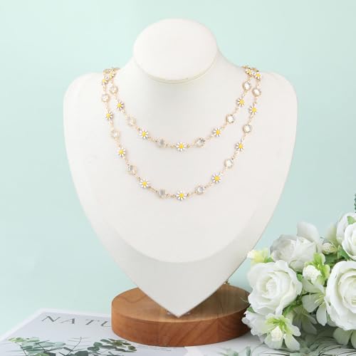 KYUNHOO 16.4FT/5M Gold Plated Chains for Jewelry Making Daisy Flowers Link Clear Bead Jewelry Chain Roll with Lobster Clasps Jump Rings for Crafting Findings - color: White Daisy Crystal
