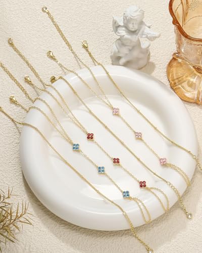 Gold Hand Chain Bracelets for Women Trendy Dainty Birthstone Clover Charm Ring Bracelet Hand Chain Set Non Tarnish 14K Gold Plated Stackable Finger Bracelets for Women Birthday Jewelry Gifts - color: 10. October(Tourmaline)