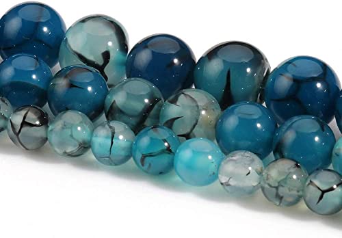35pcs 10mm Blue Dragon Vein Agate Beads Natural Gemstone Beads Round Loose Beads for Jewelry Making - color: Blue Dragon Vein Agate, size: 10mm