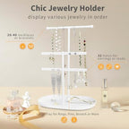 Saydear Elegant Jewelry holder Organizer 2-Tier Display Storage Stand for Earrings Necklaces with Ring Tray Spacious and Durable, Easy to Assemble White - color: White