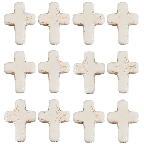 SUNNYCLUE 1 Box About 40Pcs Cross Beads White Synthetic Turquoise Beads Bulk Easter Pocket Crosses in Bulk Mini Cross Charm Crucifix Spacers for Jewelry Making Beading Kit DIY Bracelet Supplies - color: 40pcs 15x20mm White Cross Beads