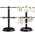 2 Pack Keychain Display Stand Rotating Jewelry 2 Tier Necklace Holder Plastic Spinning Bracelet Hanging Organizer Rotating Rack Earring Bracelet Stands for Vendors Malls Counter Dressing Table - color: Black