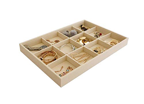 Large Stackable Jewelry Display Tray Case Organizer Premium Velvet Soft Light Beige Home Store Sales Shows (12 Grid) - color: 12 Grid