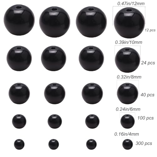 Gocelyn 476 PCS Round Crystal Glass Beads for Jewelry Making(Black), Glass Spacer Loose Beads for Crafts Bracelets Necklaces Charms Pendants Friendship 4/6/8/10/12mm - color: Round Glass Beads: Black