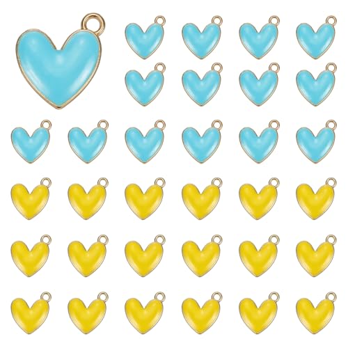 MECCANIXITY Enamel Alloy Heart Charm, Valentine Heart Pendants Love Jewelry Making Charm for DIY Necklace Bracelet Earrings Keychain - color: Blue/Yellow