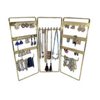 Jewelry Holder, Jewelry Organizer, folding 3 piece Jewelry Display Stand with Metal Frame, Necklace Earring Bracelet Holder, for Studs, Rings, Gift Idea, Gold, Silver, Black Color (GOLD) - color: GOLD