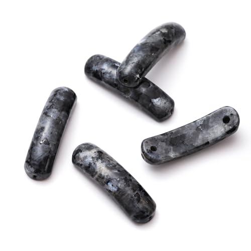 5PCS Natural Black Labradorite Stone Rectangle Curved Beads Gemstone Pendants Connectors for DIY Bracelet Neclace Jewelry Making - color: Black Labradorite