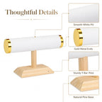 Jewelry bracelet Display T-Bar Stand 9 inch White PU Bracelet Holder with Gold Metal Ends 1-Tier Jewelry Organizer with Natural Pine Base, Bangle & Watch Display for Retail & Vanity - color: Round PU White