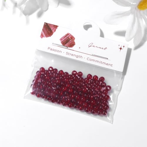 Raicegs 100pcs 4mm Garnet Beads Natural Gemstone Beads Round Loose Beads for Jewelry Making DIY Bracelets Necklace - color: Garnet, size: 4mm Round