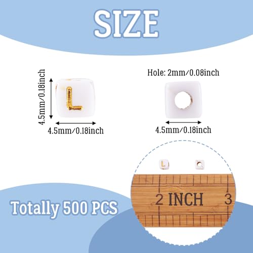 FASHEWELRY 500Pcs White Golden Letter Beads 4.5mm Square Alphabet Beads Acrylic Cube Letter L Beads for Friendship Bracelet Necklace Keychains Jewelry Making - color: Letter L