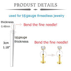 QWALIT Piercing Taper Threadless Insertion Tool - Titanium Labret Pin 16g, 18g, 20g - color: F32 - Gold Thick 16g