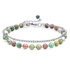 Peridot Stand Silver Gold Bracelets, Handmade Birthstone Stack Bracelet Crystal Gemstones Bead Chain Gift for Women, 8" - color: Color Agate