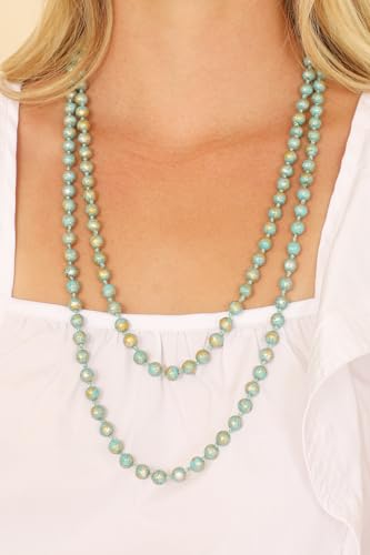 Bead Strand Versatile 60" Long Wrap Necklace - Handmade Knotted Multi Layer Sparkly Crystal, Semi Precious Natural Stone, Lava, Glass Faux Pearl - color: Turquoise Mint