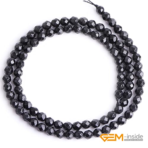GEM-Inside 4mm Natural Black Tourmaline Gemstone Loose Beads Faceted AAA Grade Crystal Energy Stone Power Beads for Jewelry Making 15" - color: Black Tourmaline, size: 4mm
