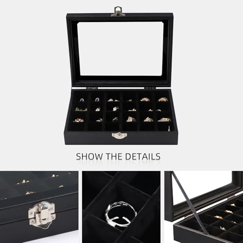 Wudygirl Jewelry Organizer Small Jewelry Box Jewelry Tray with Lid Velvet Earring Organizer Jewelry Earrings Holder Ring Display Storage Ring Box for Women 24 Grid (Black) - style: Black 24 Grid