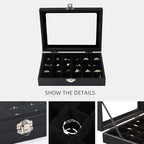 Wudygirl Jewelry Organizer Small Jewelry Box Jewelry Tray with Lid Velvet Earring Organizer Jewelry Earrings Holder Ring Display Storage Ring Box for Women 24 Grid (Black) - style: Black 24 Grid
