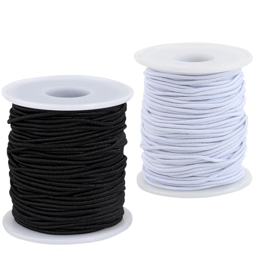 Stretchy String for Bracelets, 2 Rolls 0.8mm,1 mm,1.5mm,330 Feet Sturdy Elastic String for Jewelry Making, Necklaces, Beading and Crafts (White Black (1.5mm)) - size: White Black (1.5mm)