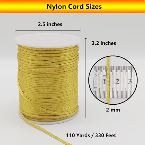 2 mm 330 Feet Satin Nylon Cord String for Jewelry Making Bracelet Necklaces Beading Thread Rattail Macrame Kumihimo Chinese Knot Craft - size: Gold