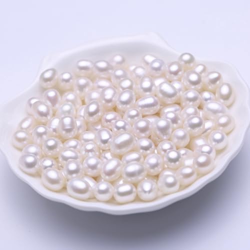 50 Pcs 8-9mm No-Holes Fresh Water Pearls Beads AAA for Jewelry Making Real Freshwater Cultured Pearls Oval Pearl Beads Jewelry Production, Handicraft Production, for Manza - color: White 8-9mm without holes.