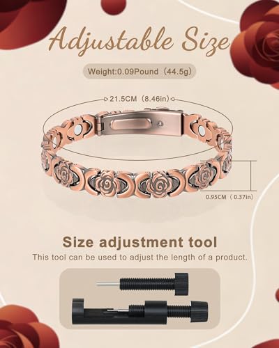 Magnetic Bracelets for Women, 99.99% Pure Copper Bracelet, 3800 Gauss, Adjustable Sizing, Women's Bracelets With Built-in Magnets, Gift Packaging, Fashion Jewelry Gift. - color: Copper