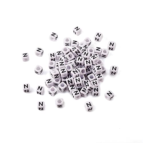 FASHEWELRY 300Pcs Cube White Acrylic Letter Beads 6x6mm Letter N Alphabet Beads for DIY Bracelet Necklace Jewelry Making - color: Letter N, size: 6x6x6mm