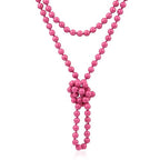Bead Strand Versatile 60" Long Wrap Necklace - Handmade Knotted Multi Layer Sparkly Crystal, Semi Precious Natural Stone, Lava, Glass Faux Pearl - color: Natural Stone Bead - Dark Fuchsia