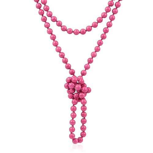 Bead Strand Versatile 60" Long Wrap Necklace - Handmade Knotted Multi Layer Sparkly Crystal, Semi Precious Natural Stone, Lava, Glass Faux Pearl - color: Natural Stone Bead - Dark Fuchsia
