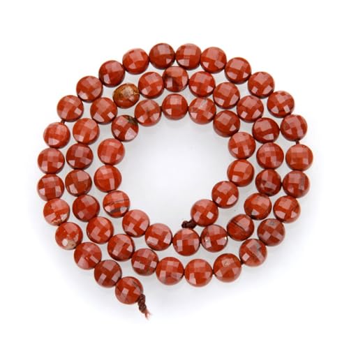 Adabele 15 Inch Natural Red Jasper Gemstone 6mm Faceted Flat Round Coin Loose Beads Gem Stone Spacer (59-64pcs) for Jewelry Making GZ13-7 - color: Red Jasper, size: 15 Inch/1 Strand