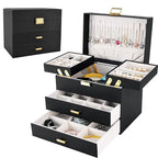 Dajasan Jewelry Organizer Box, Large Jewelry Boxes for Women Girls, Space-Saving 4 Layers Jewelry Storage Case with Drawer, Movable Metal Stand, Modern, Gift Idea (Black + Gold) - color: Black + Gold
