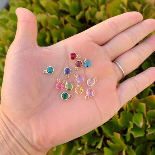 Adabele 5 sets Grade A Mixed Birthstone Charm 6mm Small Crystal Pendant Drop Bead 18K Yellow Gold Plated (60pcs) For DIY Craft Jewelry Making CCP23 - color: Gold, size: 6mm (0.24") - 60pcs