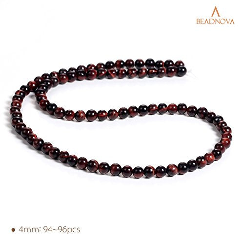 BEADNOVA 4mm Red Tiger Eye Gemstone Round Loose Beads for Jewelry Making (90-92pcs) - color: 07) Red Tiger Eye Round Beads, size: 4mm