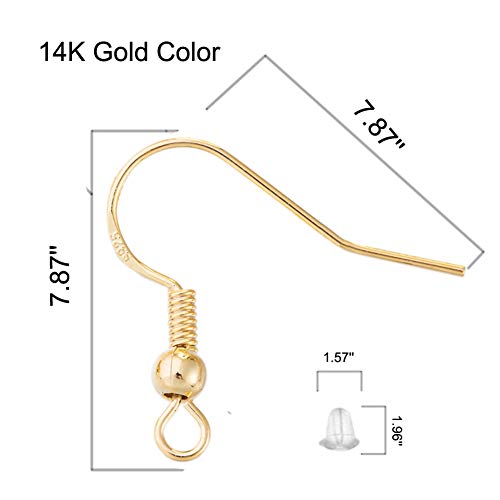 Earring Hooks for Jewelry Making - 120 pcs/60 Pairs Hypoallergenic 14K Gold Ear Wires Fish Hooks for Jewelry Making, Jewelry findings Parts with 120 pcs Rubber Earring Backs Stopper for DIY Earrings - color: Regular 14K Gold