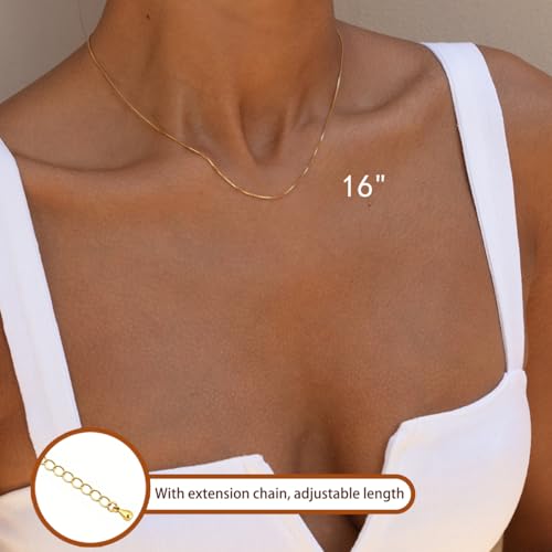 Minimalist Thin Gold Chain 18K Gold Plated Thin Box Chain Necklace Short Small Gold Chain Choker Necklaces for Women