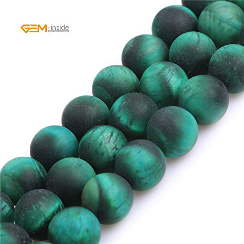 GEM-Inside 12mm Natural Stone Green Tiger Eye Frosted Matte Unpolished Round Beads for Jewelry Making Strand 15 inch - color: Green Tiger Eye, size: 12mm