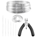 100 Loops Silver Memory Beading Wire with Cutter Tool and 6 Size Beading Needles for Jewelry Making, DIY Bracelet Necklace Ring Earring Craft, Solve Bead Stringing and Cutting Problem