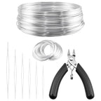 100 Loops Silver Memory Beading Wire with Cutter Tool and 6 Size Beading Needles for Jewelry Making, DIY Bracelet Necklace Ring Earring Craft, Solve Bead Stringing and Cutting Problem