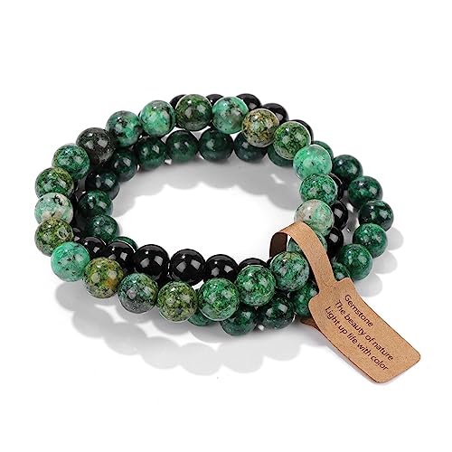3 PCS Healing Crystal Bracelets for Women 8mm Natural Stone Beaded Stretch Bracelet Amethyst Jewelry Gifts - color: 05 8mm African Turquoise