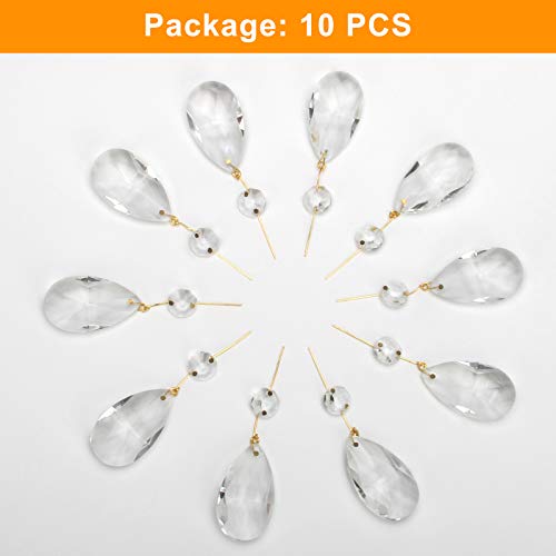 AHIER 10Pcs Clear Crystal Teardrop Chandelier Prism Pendants Shiny Glass Crystals Beads for Light Lamp, Jewelry Making. (Teardrop)