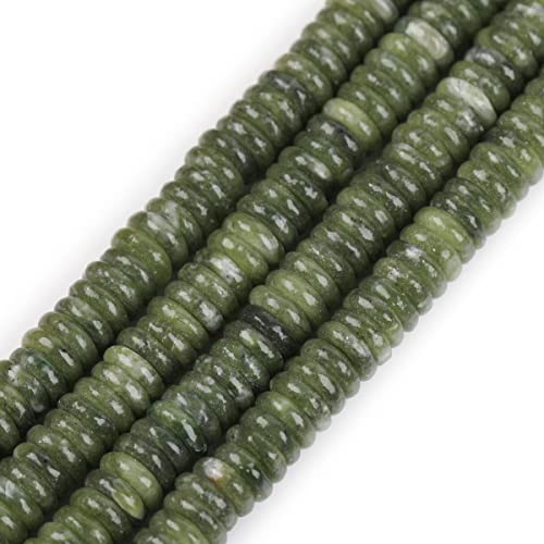 JOE FOREMAN 2x6mm Natural Light Green Canada Jadeite Jade Semi-Gemstone Heishi Disc Rondelle Spacer Beads for Jewelry Making Full 15" Strand Energy Stone Healing Power - color: Light Green Canada Jadeite Jade