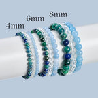 Bivei 3-Piece 4mm Beaded Bracelets for Women Handmade Natural Crystal Stretch Elastic Jewelry Yoga Meditation Protection Gifts - color: Chrysocolla + Clear Quartz + Aquamarine, size: 4mm