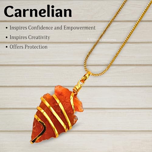 Amazing Gemstone Crystals and Healing Stones Carnelian Necklace - Gold Chain Necklace Pendant - Real Crystal Necklace - color: Gold Spiral Arrowhead, size: 1 PIECE