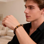 8mm Tigers Eye Bracelets for Women Men 7 inch Round Beaded Stretch Bracelet Natural Gemstone Handmade Polishing Stone for Spiritual Healing Meditation Yoga