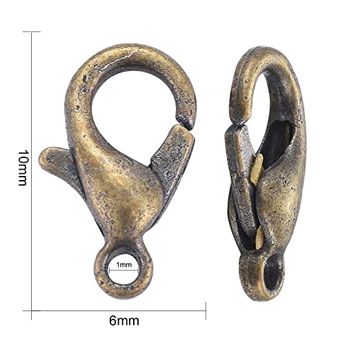HDSupplies 100 Pieces - Lobster Clasps - Antique Bronze - 10x6mm w/ 1mm Hole - color: Antique Bronze, size: 10x6mm
