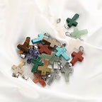 Lezam 24 Pieces Healing Crystal Heart Moon Cross Shaped Pendants Necklace Charms for DIY Jewelry Making Natural Quartz Stones Chakra Love Beads Bulk - color: 24Pcs-E