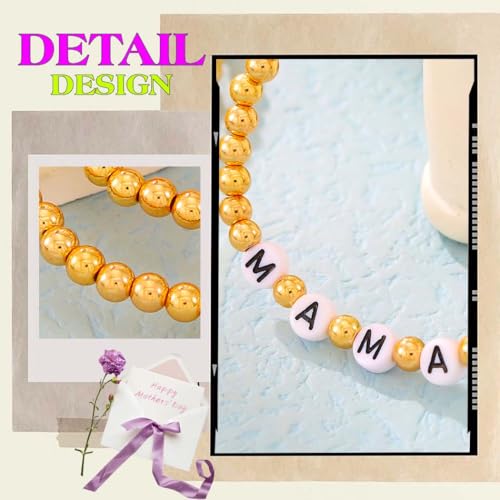 JEWEKY Easter Heishi Bracelets Gold Beaded Polymer Clay Bunny Pendant Bracelet Jewelry Accessories - color: B-Mother's Day