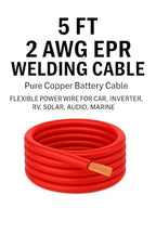 2 AWG EPR Welding Cable, Pure Copper Battery Cable, Flexible Power Wire for Car, Inverter, RV, Solar, Audio, Marine Applications, Black and Red (5 FT RED, 2 AWG) - color: 5 FT RED